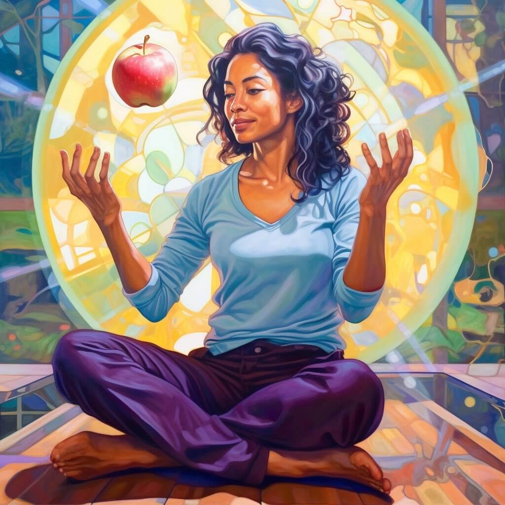 Women imagining an apple